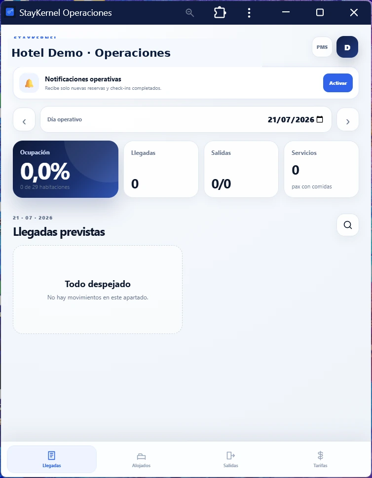 Mobile StayKernel Betriebs-App im Demonstrationsmodus